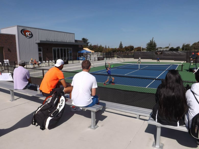 Action on the courts at the Eve Zimmerman Tennis Center at University of the Pacific for the Men's Challenger Tournament.