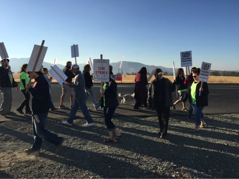 Calaveras Unified School District teachers picket during their strike Oct. 19, 2017.