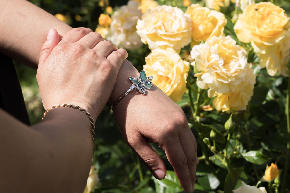 A butterfly bracelet on Valladares&rsquo; wrist Monday, April 13, 2026, in East Sacramento. She says the bracelet is a symbol for DACA and reminds her of who she represents.