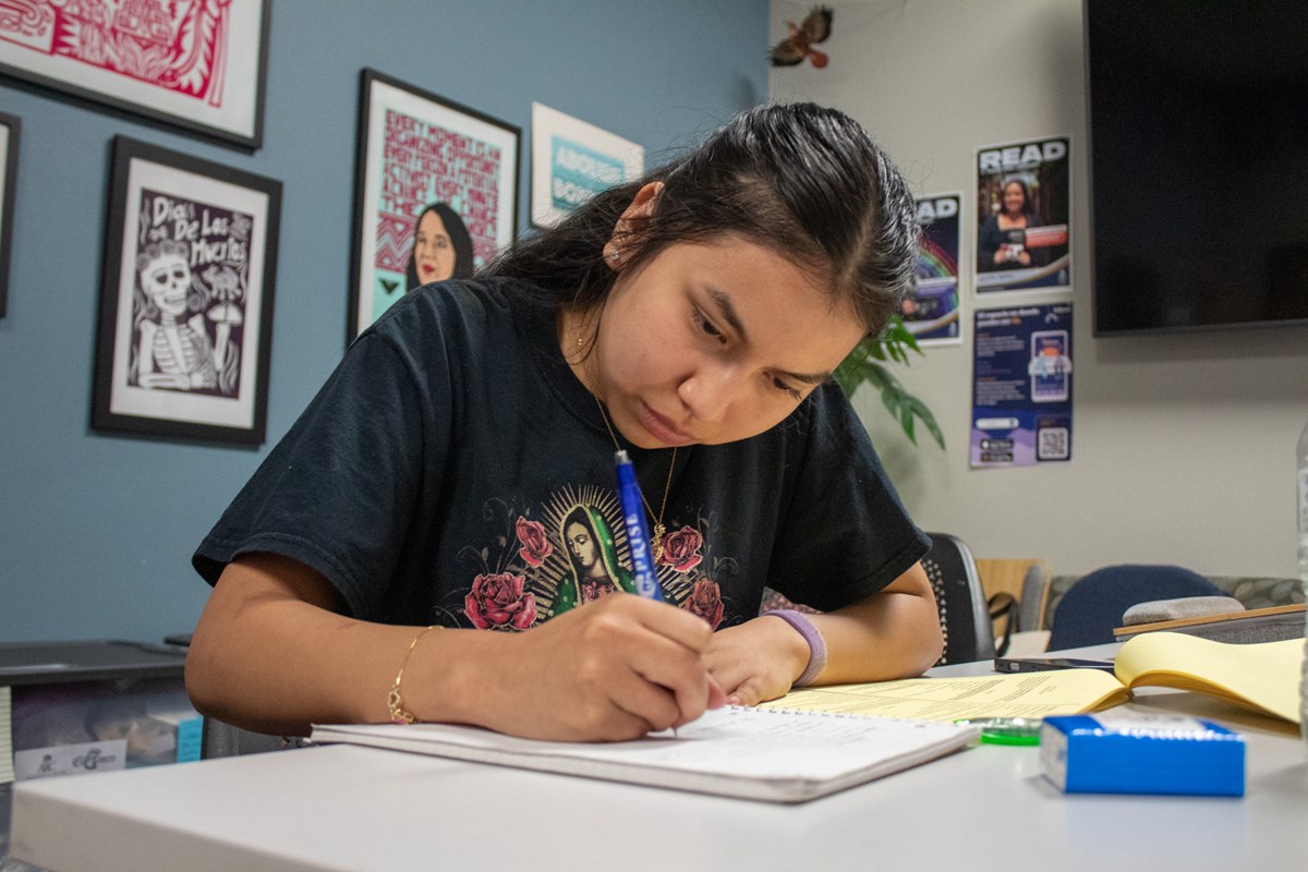 Yuliana Rico Chavez studies Thursday, April 2, 2026, at El Centro &mdash; a Latino support center at American River College in Sacramento.