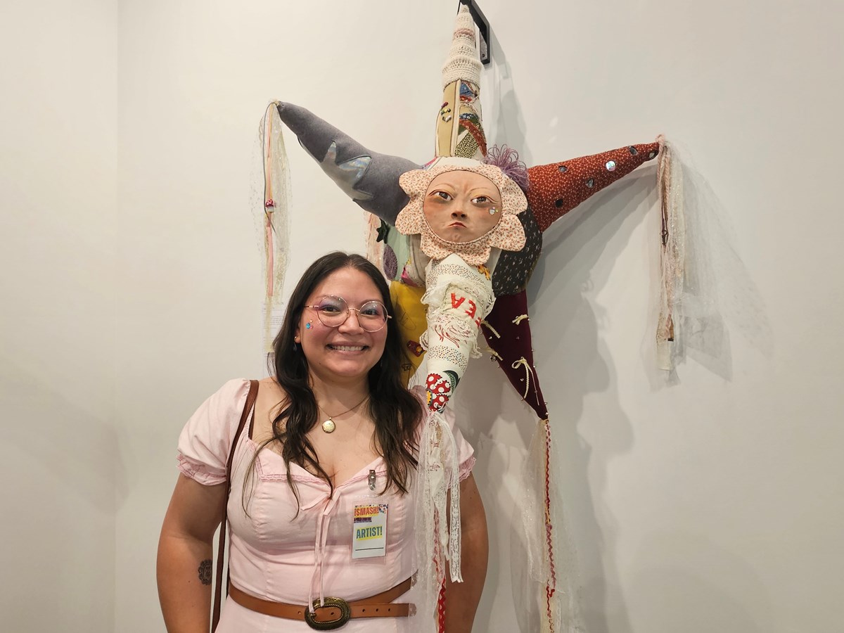 Andrea Lizalde-Valencia&rsquo;s piece follows the pi&ntilde;ata&rsquo;s traditioanl seven-cone shape, but features a crying face made of clay and seven fabric cones, each highlighting a different aspect of her life.