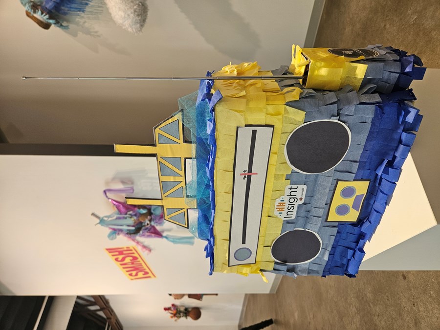 The CapRadio Insight team submitted its own pi&ntilde;ata for the SMASH! exhibit inspired by the show&rsquo;s color scheme, the tower bridge, and the medium of radio.
