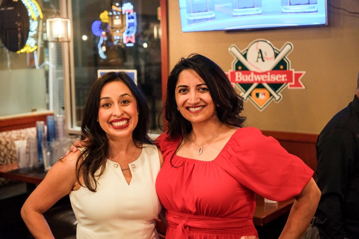 Jenn Chawla poses for a photo with Vice Mayor Karina Talamantes at a primary results watch party on June 2, 2026.