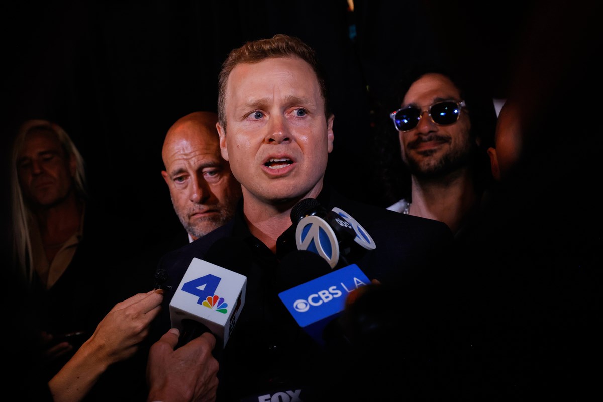 Spencer Pratt, a candidate in the Los Angeles mayoral race, fields interviews during an election night event Tuesday, June 2, 2026, in Los Angeles.