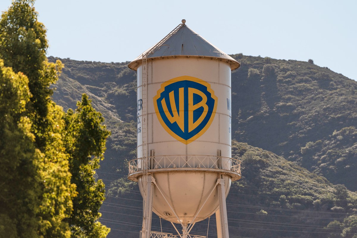 The Warner Bros. water tower appears at Warner Bros. Studios in Burbank, Calif., on Dec. 5, 2025.